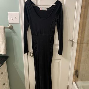 Free people black long sleeve maxi with leg slits